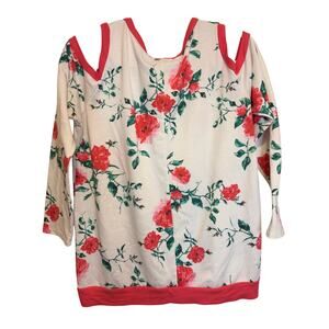 143 Story | Cold Shoulder Hot pink Floral Top | Effortlessly chic | Size Large